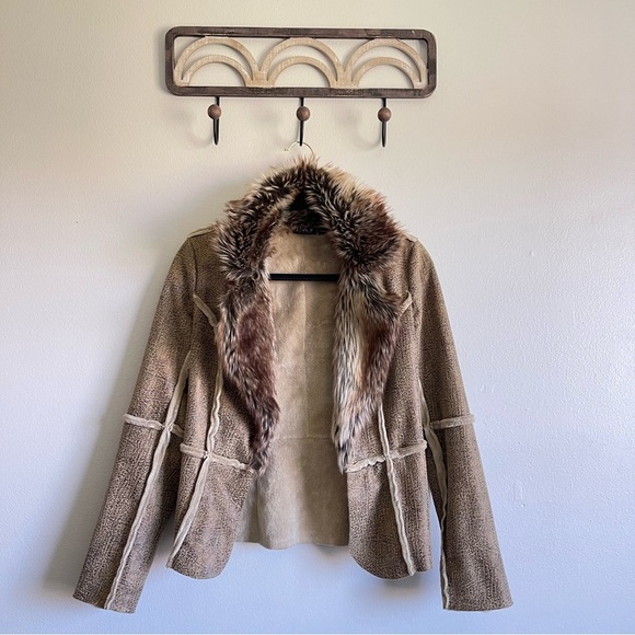 Jackets & Blazers - Vintage Furry Faux Leather Suede Fur Jacket Women’s size XS Small 90’s